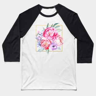 Peony and Hydrangea Wreath Baseball T-Shirt